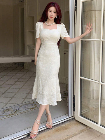DAZY Women Mermaid Short Sleeve Party Elegant Solid Color Dress