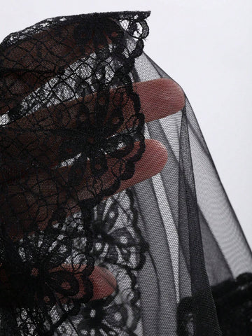 DAZY Women Mesh Semi-Sheer Lace Decor Skirt