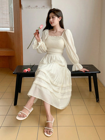 DAZY Women Off Shoulder Short Crop Top & High Waist A-Line Skirt With Ruffle Hem Set