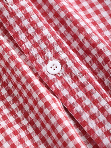 DAZY Women Plaid And Floral Patchwork Collar Button-Up Short Sleeve Casual Summer Shhi