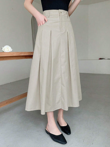 DAZY Women Plain Pleated Long And Elegant Skirt With Pockets