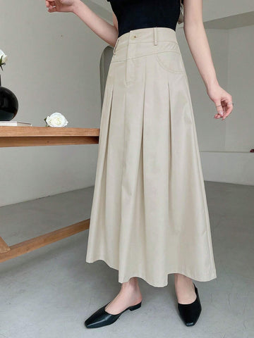DAZY Women Plain Pleated Long And Elegant Skirt With Pockets