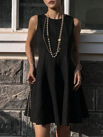 DAZY Women Plain Round Neck Sleeveless Casual Mini Dress