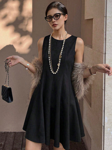 DAZY Women Plain Round Neck Sleeveless Casual Mini Dress