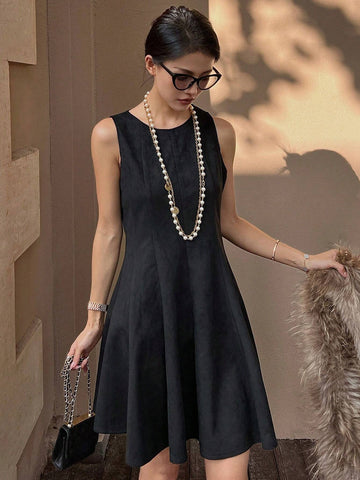 DAZY Women Plain Round Neck Sleeveless Casual Mini Dress