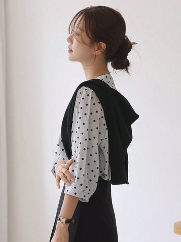 DAZY Women Polka Dot Loose Five-Quarter Sleeve Shirt