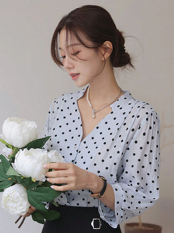 DAZY Women Polka Dot Loose Five-Quarter Sleeve Shirt