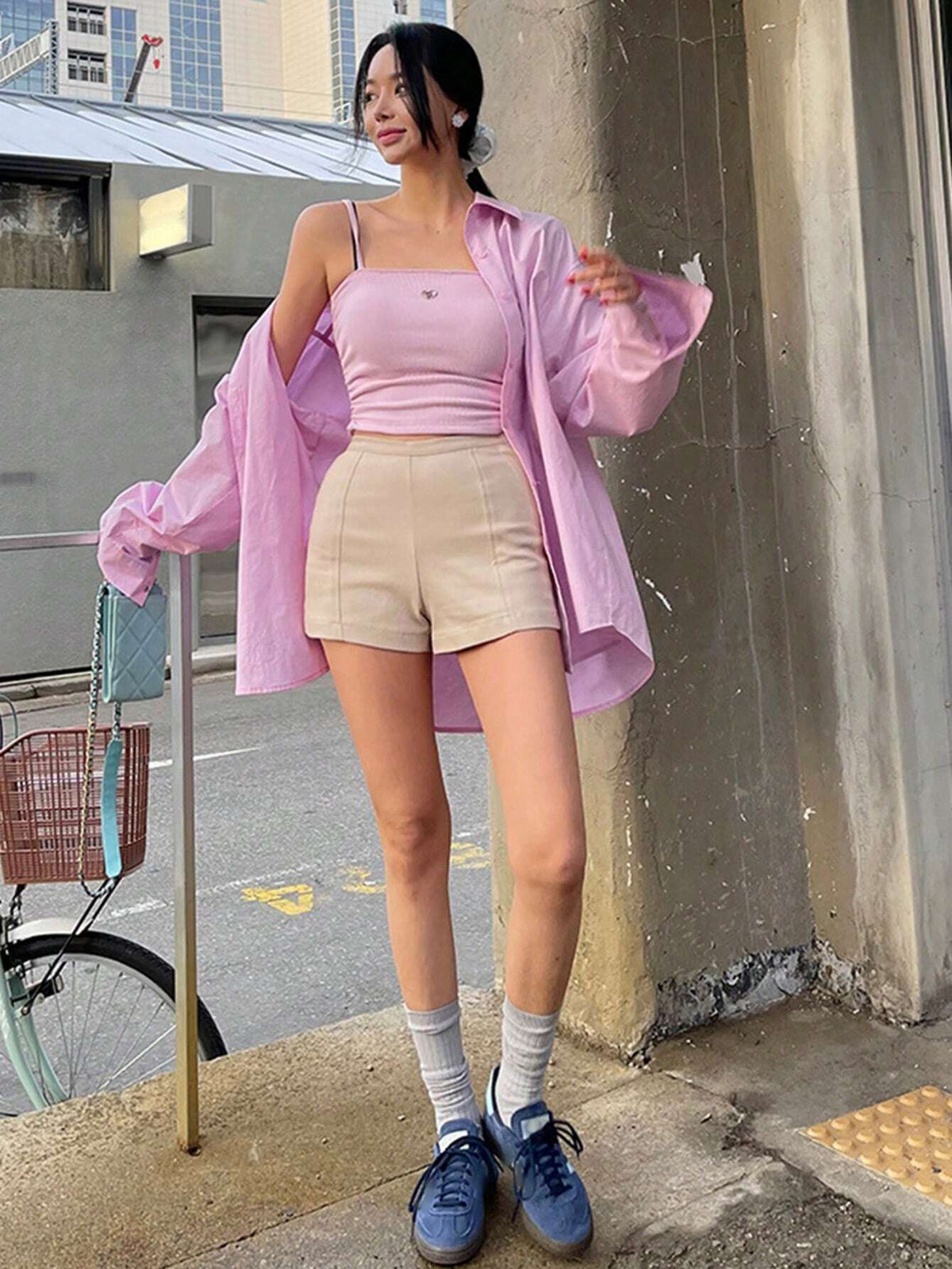 DAZY Women Pure Color Loose Fit Basic Long Sleeve Shirt