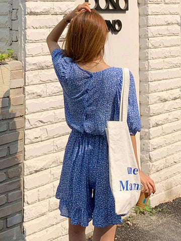 DAZY Women Round Neck Shirt With Floral Print Elastic Waist Pants/Skirt 2pcs Set