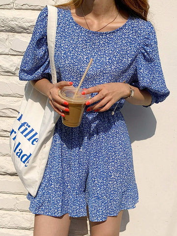 DAZY Women Round Neck Shirt With Floral Print Elastic Waist Pants/Skirt 2pcs Set