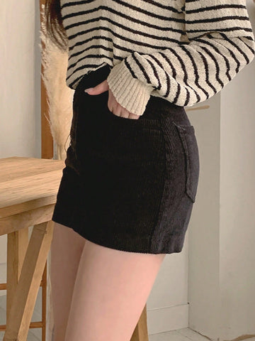 DAZY Women Short Corduroy Bodycon Mini Skirt