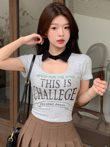 Women Simple Short-Sleeve Printed Casual T-Shirt