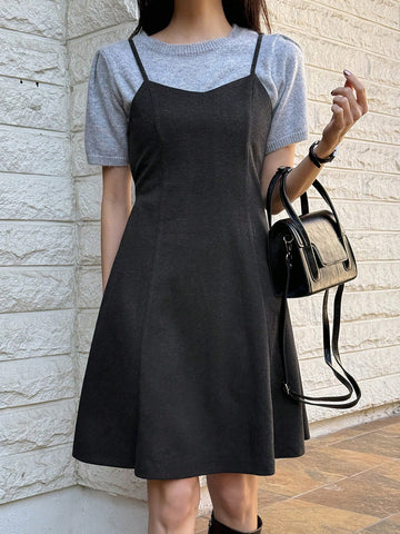 DAZY Women Solid Color Casual Sleeveless Layered Mini Dress