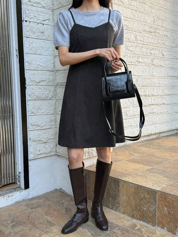 DAZY Women Solid Color Casual Sleeveless Layered Mini Dress