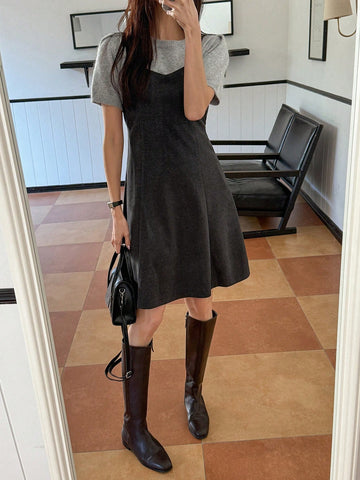 DAZY Women Solid Color Casual Sleeveless Layered Mini Dress