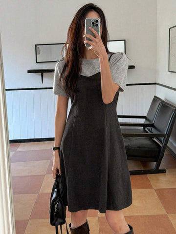 DAZY Women Solid Color Casual Sleeveless Layered Mini Dress