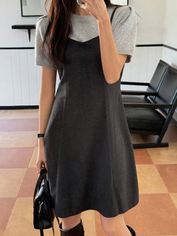 DAZY Women Solid Color Casual Sleeveless Layered Mini Dress