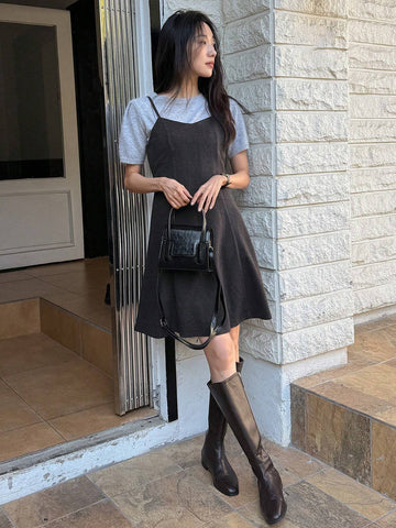 DAZY Women Solid Color Casual Sleeveless Layered Mini Dress