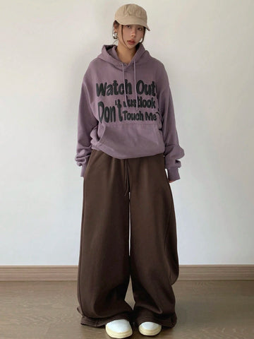 DAZY Women Solid Color Front Tie Pocket Simple Casual Pants, Daily Wear