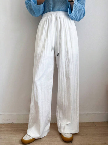 DAZY Women Solid Color Loose Wide Leg Pants With Drawstring Elastic Waist