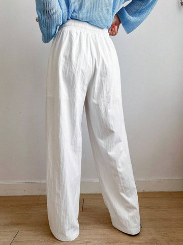DAZY Women Solid Color Loose Wide Leg Pants With Drawstring Elastic Waist