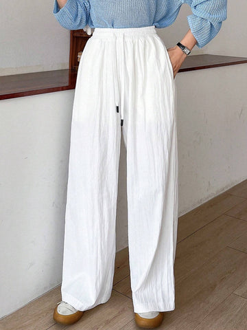 DAZY Women Solid Color Loose Wide Leg Pants With Drawstring Elastic Waist