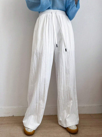 DAZY Women Solid Color Loose Wide Leg Pants With Drawstring Elastic Waist
