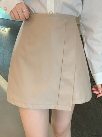 DAZY Women Solid Color PU Asymmetric Skirt