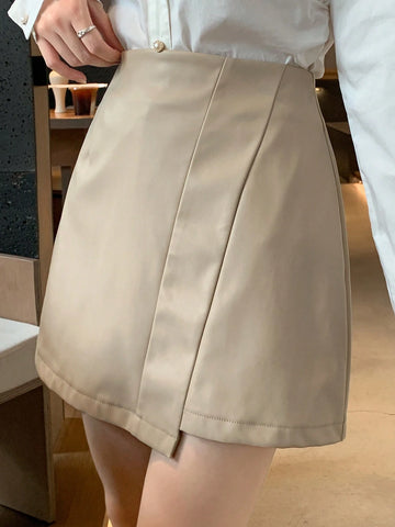 DAZY Women Solid Color PU Asymmetric Skirt