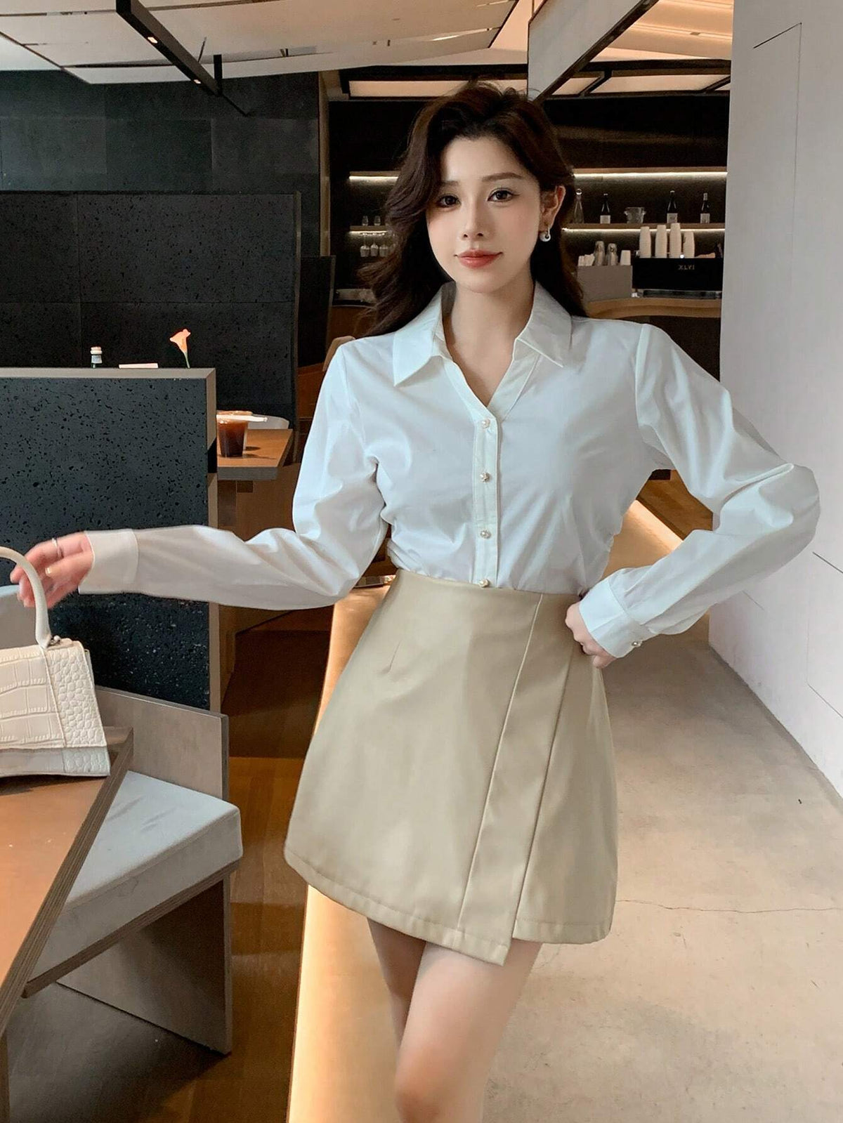 DAZY Women Solid Color PU Asymmetric Skirt