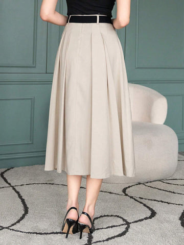 DAZY Women Solid Color Pleated A-Line Elegant Office Skirt