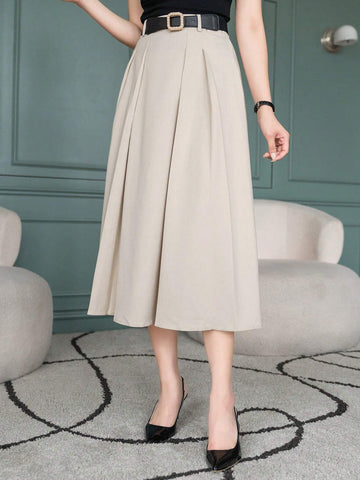 DAZY Women Solid Color Pleated A-Line Elegant Office Skirt