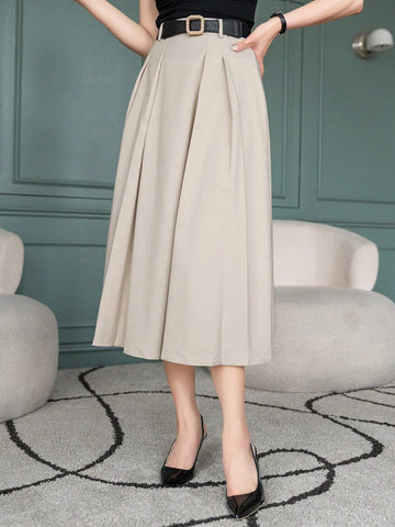 DAZY Women Solid Color Pleated A-Line Elegant Office Skirt