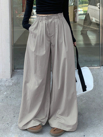 DAZY Women Solid Color Textured Wide-Leg Casual Pants