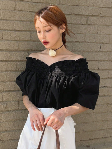 DAZY Women Solid Color V-Neck Loose Short-Sleeved Shirt