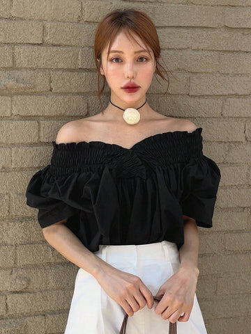 DAZY Women Solid Color V-Neck Loose Short-Sleeved Shirt