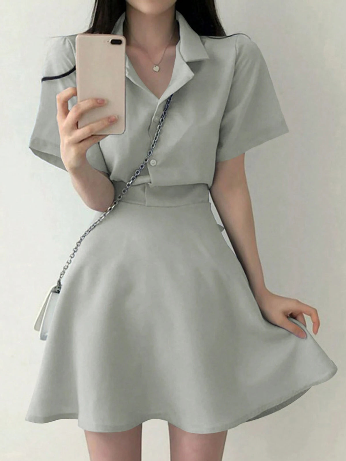 DAZY Women Solid Color Waist-Tie Crop Dress