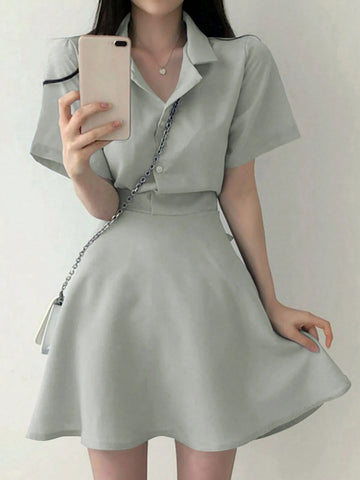 DAZY Women Solid Color Waist-Tie Crop Dress