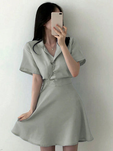 DAZY Women Solid Color Waist-Tie Crop Dress