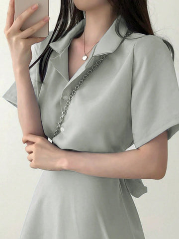 DAZY Women Solid Color Waist-Tie Crop Dress