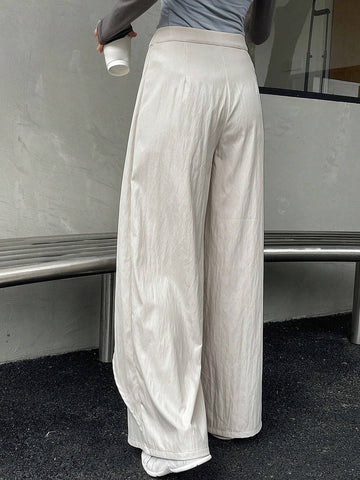 DAZY Women Solid Color Wide Leg Pants With Drawstring