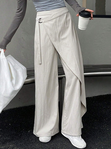 DAZY Women Solid Color Wide Leg Pants With Drawstring