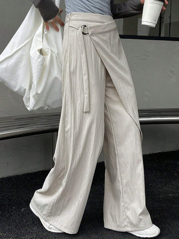 DAZY Women Solid Color Wide Leg Pants With Drawstring