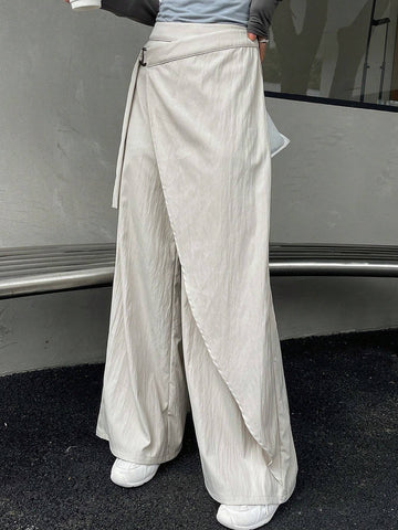 DAZY Women Solid Color Wide Leg Pants With Drawstring