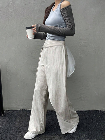 DAZY Women Solid Color Wide Leg Pants With Drawstring