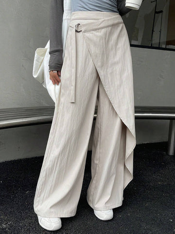 DAZY Women Solid Color Wide Leg Pants With Drawstring