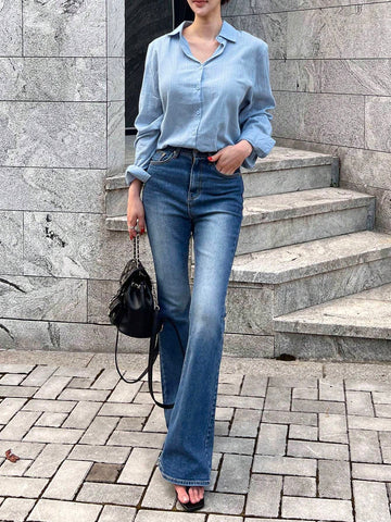 DAZY Women Spring & Summer Loose Texture Long Sleeve Casual Shirt