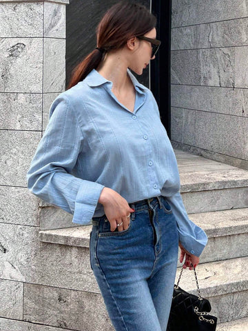 DAZY Women Spring & Summer Loose Texture Long Sleeve Casual Shirt
