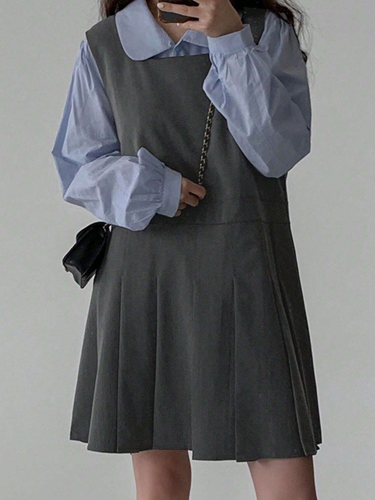 DAZY Women Square Neck Casual Everyday Wear Suspender Short Pleated Dress