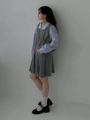 DAZY Women Square Neck Casual Everyday Wear Suspender Short Pleated Dress